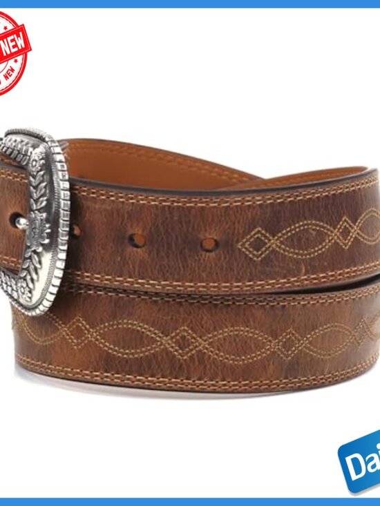 Leather Tapered Belt with Removable Silver Buckle Size 34